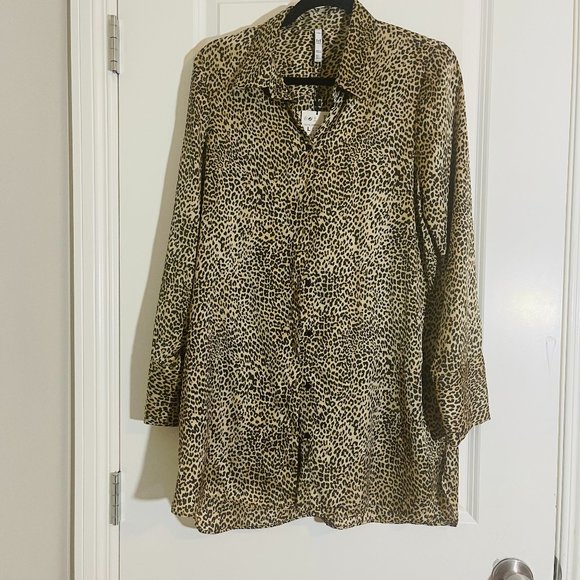 Zara Leopard Print Satin TRF Shirt/Shirt Dress - Size L (Regular) - Picture 3 of 5
